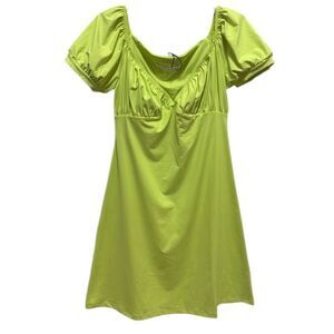 Susana Monaco Puff Sleeve A Line Mini Dress in Electric Green Size Medium NEW